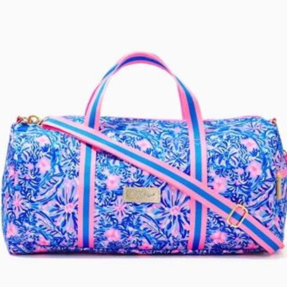 Lilly Pulitzer Lani Duffel Bag Packable Blue Peri